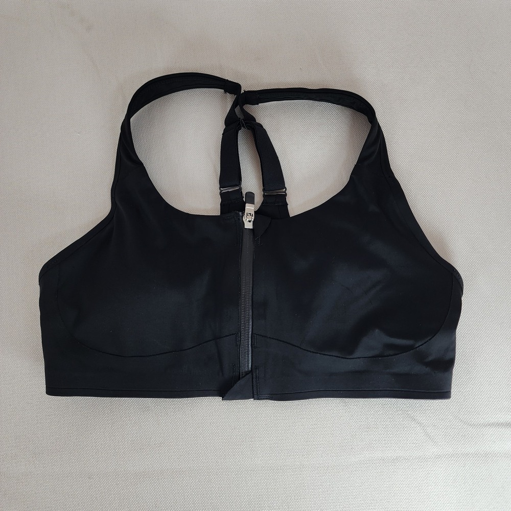 Athleta Sports Bra Womens XS Black Empower II Train A-C Front Zip Racerback